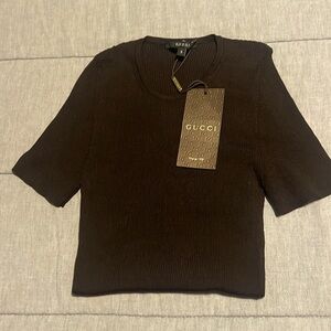 GUCCI uniform sweater.  Espresso.  Short Sleeve.  Size Small. NWT.